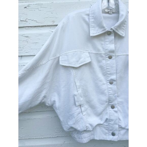 UMGEE Jacket Womens S White Linen Lightweight Snap Front Moto Style Short Bomber - Picture 2 of 5
